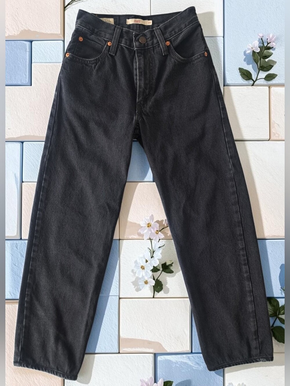 Levi's Dark Black Straight Cut Dad Jeans w/ Authentic Trademarked Blank Tab